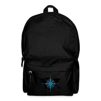 Windrose oder Kompassrose mit schwarzer Weltkarte - Rucksack - Schwarz - Vorne