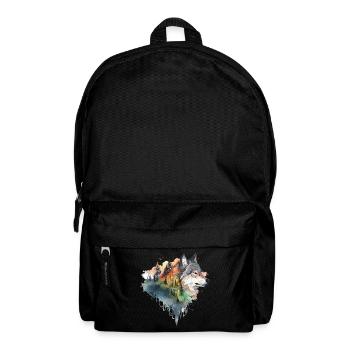 Wolf Wolfskopf Natur Wildnis Wald Bäume Kunst - Rucksack - Schwarz - Vorne