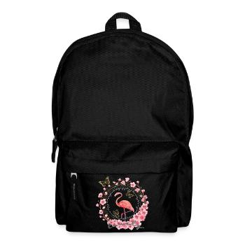 * Flamingo mit Blumen * in Wasserfabtechnik - Rucksack - Schwarz - Vorne