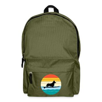 Cardigan Welsh Corgi Dog Surfing Sea Vintage retro - Backpack - olive green - Front