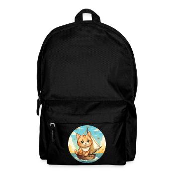 Sailing cat on sailboat, sunset tie - Backpack - black - Front
