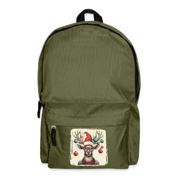 Rentier mit Weihnachtskugeln und Mütze - Rucksack - Olivgrün - Vorne