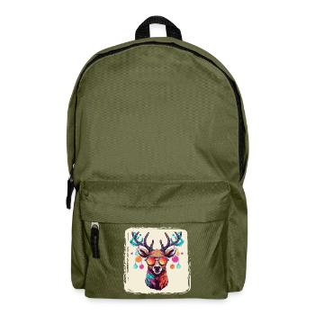 Rentier mit Weihnachtskugeln und Mütze - Rucksack - Olivgrün - Vorne