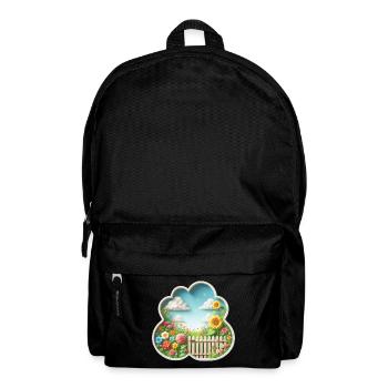 Garten mit Blume auf Blumenwiese und Sonnenblume - Rucksack - Schwarz - Vorne