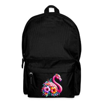 Flamant rose décoré de fleurs d’hibiscus - Sac à dos - noir - Devant