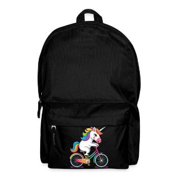 Regenbogen-Einhorn fährt Fahrrad - Rucksack - Schwarz - Vorne
