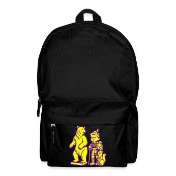 Pop-Art Stilleben mit Bär, Junge und Eichhörnchen - Rucksack - Schwarz - Vorne