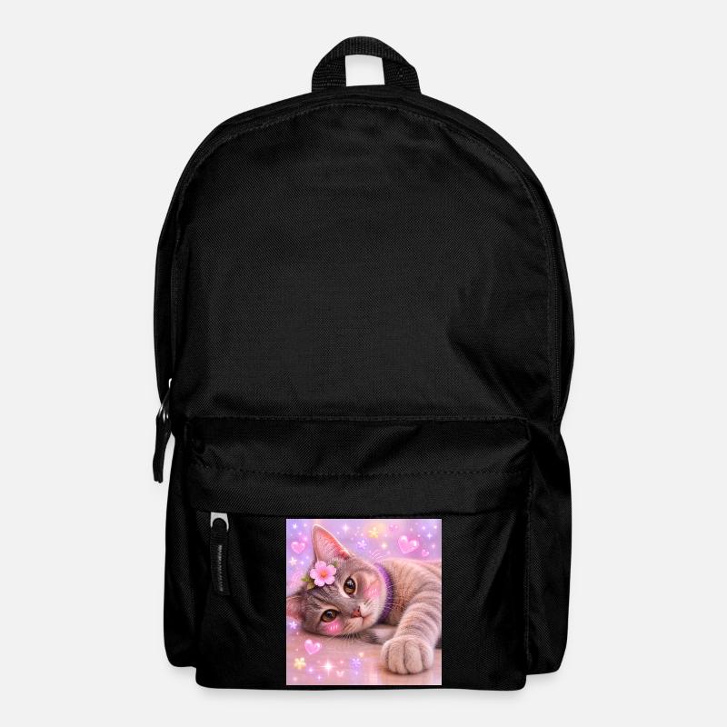 Kätzchen mit Blume und Glitzer - Rucksack - Schwarz