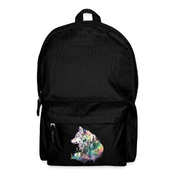 Wolf Wolfskopf Natur Wildnis Wald Bäume Kunst - Rucksack - Schwarz - Vorne