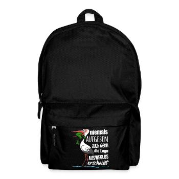 Frosch und Storch - Niemals Aufgeben - Spruch - Rucksack - Schwarz - Vorne