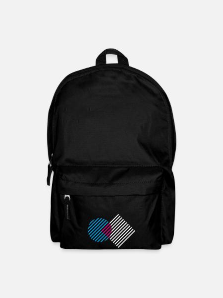 Line pattern / circle, square / blue, white, pink - Backpack - black