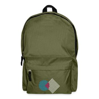 Line pattern / circle, square / blue, white, pink - Backpack - olive green - Front