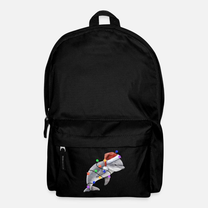 Delfin mit Weihnachtmütze und Lichter - Rucksack - Schwarz
