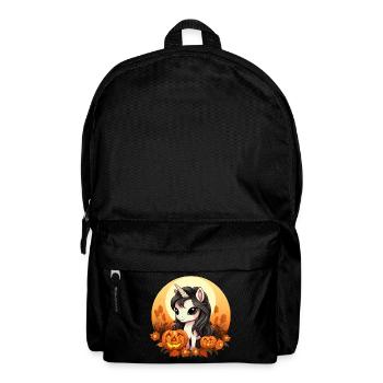 Autumn Halloween unicorn with pumpkin at the - Backpack - black - Front