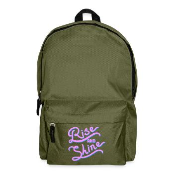 "Rise and shine" Handschrift, rosa und blau - Rucksack - Olivgrün - Vorne