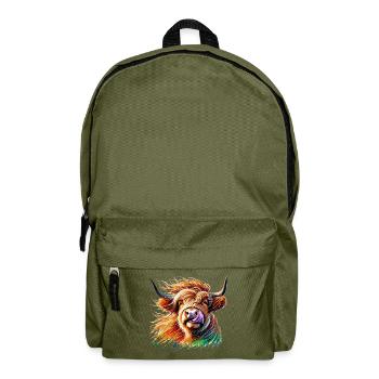 Colorful watercolor highland cow - Backpack - olive green - Front
