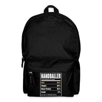 Handballer Inhaltsstoffe – 40 % Harz, 0 % Gnade - Rucksack - Schwarz - Vorne