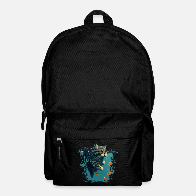 Schwimmende Katze mit Goldfischen - Rucksack - Schwarz