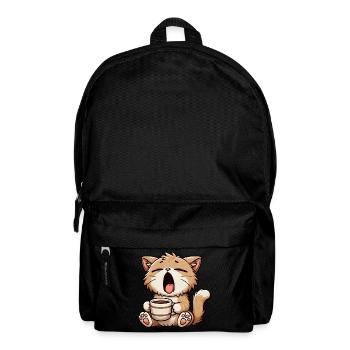 Tired cat yawns with coffee morning grouch - Backpack - black - Front