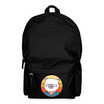 Funny Cute Kawaii Cat Face Retro Sunset - Backpack - black - Front