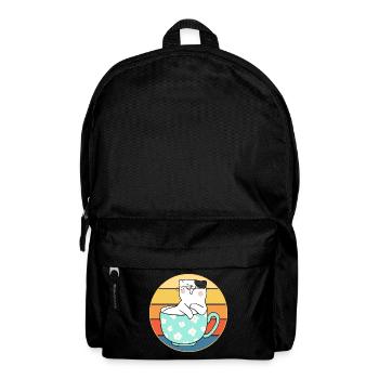 Drôle mignon Kawaii chat visage rétro coucher de soleil - Sac à dos - noir - Devant