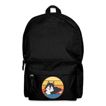 Funny Kawaii Cute Husky Dog Vintage Retro Sunset - Backpack - black - Front