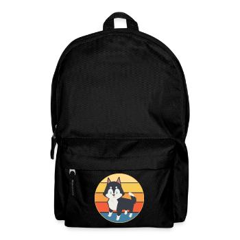 Funny Kawaii Cute Husky Dog Vintage Retro Sunset - Backpack - black - Front
