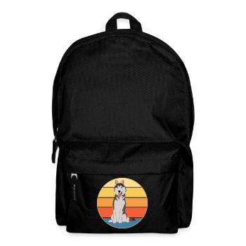 Funny Kawaii Cute Husky Dog Vintage Retro Sunset - Backpack - black - Front