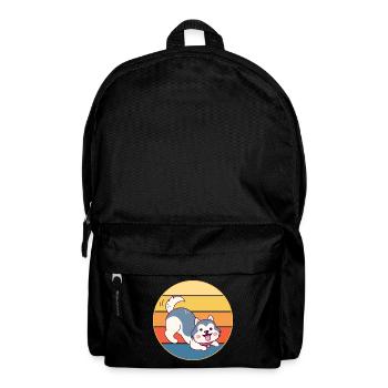 Funny Kawaii Cute Husky Dog Vintage Retro Sunset - Backpack - black - Front
