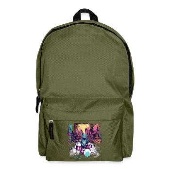 Katze Schlagzeuger Musik Tier Schlagzeug Wild Cat - Rucksack - Olivgrün - Vorne