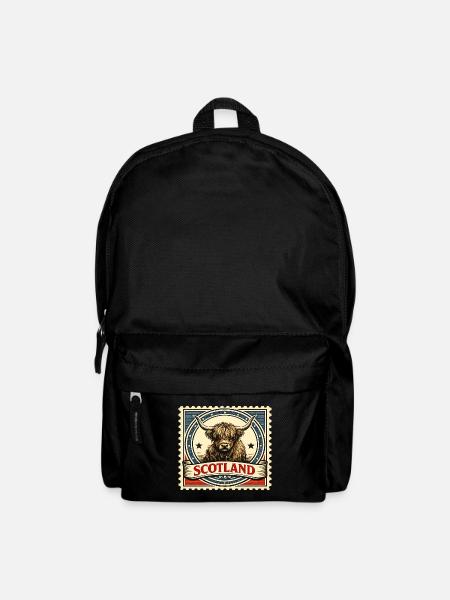 Highland Cow Scotland Vintage-Briefmarke - Rucksack - Schwarz