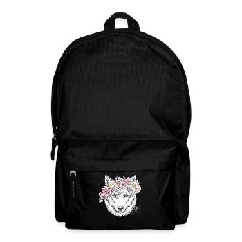 loup blanc avec des fleurs - Tshirt loup - Sac à dos - noir - Devant