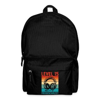 15. Geburtstag Jungen Gamer Level 15 Unlocked - Rucksack - Schwarz - Vorne