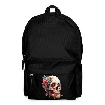 Crâne, crâne avec des fleurs - Sac à dos - noir - Devant