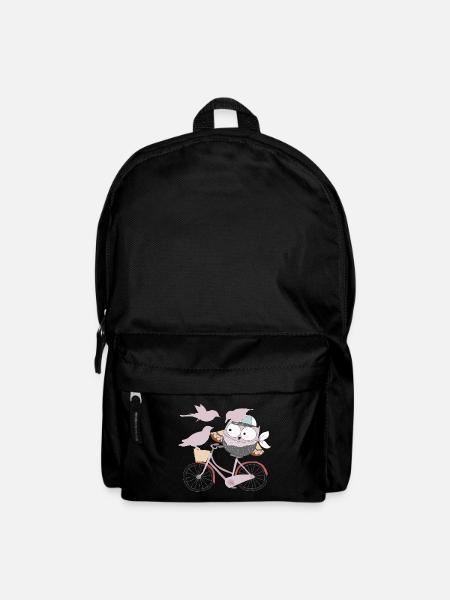 Eule auf Rad mit Vogel Vögel - - Rucksack - Schwarz