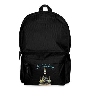 St. Petersburg, Church, Russia, Line Drawing - Backpack - black - Front