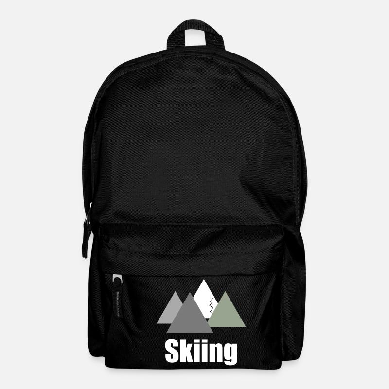 Skiiing Logo mit Bergpanorama; Skifahren Berge - Rucksack - Schwarz