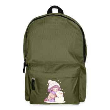 Süßer Weihnachts Schneemann Mädchen Winter-Design - Rucksack - Olivgrün - Vorne