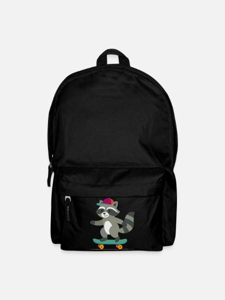 Skateboard raccoon with baseball cap - Backpack - black