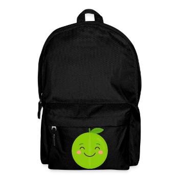 Green Kawaii Apple – Sweet Fruit Cartoon Graphic - Backpack - black - Front