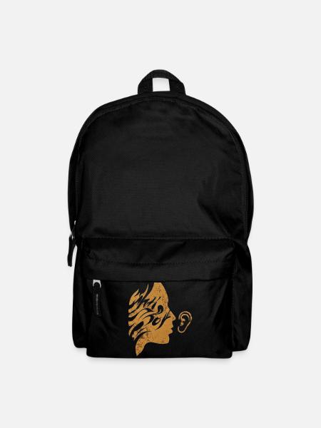 Golden Whispering Face Silhouette Minimalist Art - Backpack - black