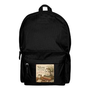 Slow Mornings Full Heart Poster Coffee Tea Decoration - Backpack - black - Front