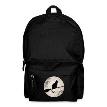 Black Cat Witch's Broom Full Moon T-Shirt Retro - Backpack - black - Front