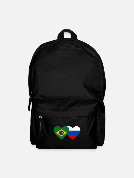 Brazil Russia Flag Heart - Backpack - black