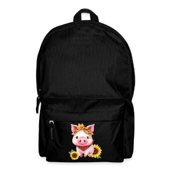 Schwein mit Bandana und Sonnenblume, Charmantes - Rucksack - Schwarz - Vorne