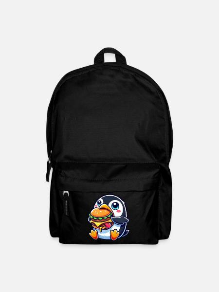 mignon pingouin burger dessin animé restauration rapide - Sac à dos - noir