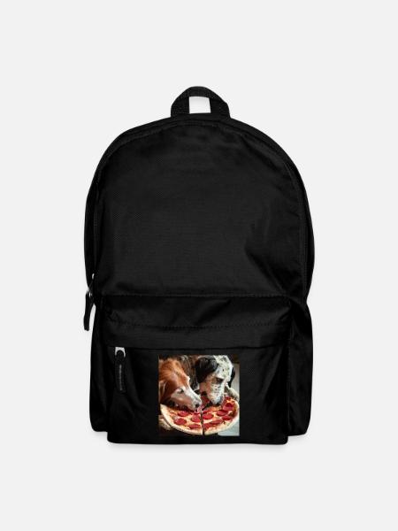 zwei Hunde essen Salami Pizza - Rucksack - Schwarz