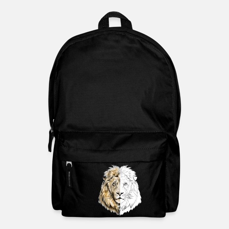 A lion drawn in gold and white - Backpack - black