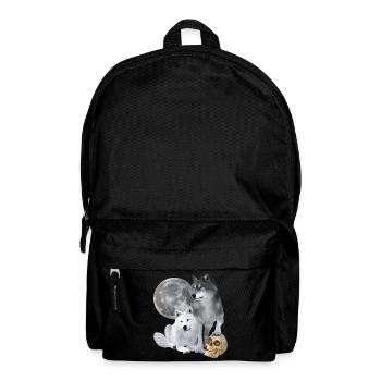 Loups, blancs, gris, lune, crâne - Sac à dos - noir - Devant