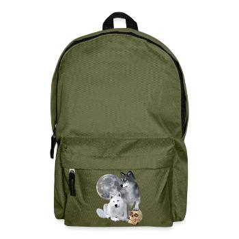Wolves, white, grey, moon, skull - Backpack - olive green - Front